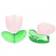 Perline di vetro tulipano rosa chiaro-verde