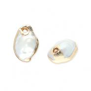 Perle di acqua dolce ciondolo bianco naturale-oro