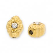 Perline in acciaio inossidabile ovale con strass oro-trasparente