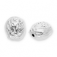 Perline in acciaio inossidabile ovale con strass argento-trasparente