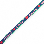 BY31® Nastro con testo "Chéri" blu scuro-rosa chiaro-rosso-verde