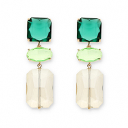 Orecchini di Crystal Glass quadrato-ovale-rettangolo verde scuro-verde chiaro-beige sabbia