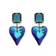 Orecchini di Crystal Glass rettangolo-cuore blu petrolio-blu multicolore rivestimento AB