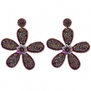 Orecchini alla moda con perline di vetro fiore melanzana