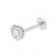Piercing all'orecchio in acciaio inossidabile cuore con strass argento-cristallo