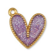 Ciondoli di metallo DQ cuore glitterato lilla-oro (privo di nichel)