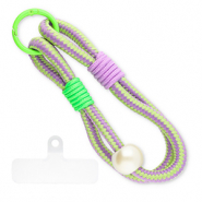Cordini per cellulare trendy incl. toppa di fisaggio viola-verde-verde neon-bianco avorio