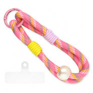 Cordini per cellulare trendy incl. toppa di fisaggio rosa-giallo-lilla-bianco avorio