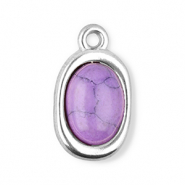 Ciondoli in acciaio inossidabile ovale con pietra naturale howlite argento-viola
