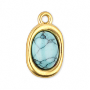 Ciondoli in acciaio inossidabile ovale con pietra naturale howlite oro-blu chiaro