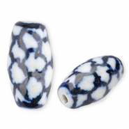 Perline di ceramica chicco di riso biancastro-blu Delft