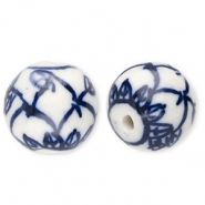Perline di ceramica 15mm con foglia biancastro-blu Delft