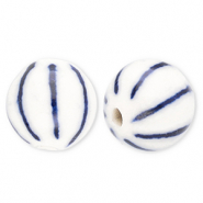 Perline di ceramica 8,5mm con strisce biancastro-blu Delft