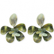 Orecchini alla moda in resina fiore verde multicolore