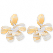 Orecchini alla moda in resina fiore bianco avorio-blu carolina chiaro-arancione chiaro