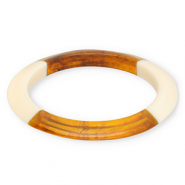 Bracciali bangle in resina trasparente marrone ambra-bianco avorio