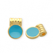 Ciondoli di metallo DQ® tonda oro-blu petrolio (privo di nichel)