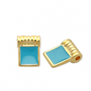 Ciondoli di metallo DQ® quadrato oro-blu petrolio (privo di nichel)