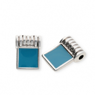 Ciondoli di metallo DQ® quadrato argento antico-blu petrolio (privo di nichel)