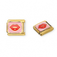 Link-tessera per bracciale italiano con ciondoli in acciaio inossidabile kiss oro-rosa-rosso