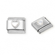 Link-tessera per bracciale italiano con ciondoli in acciaio inossidabile cuore con strass argento-cristallo