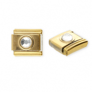 Link-tessera per bracciale italiano con ciondoli in acciaio inossidabile con strass oro-cristallo