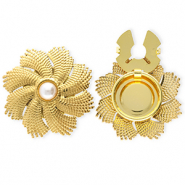Copri bottoni in acciaio inossidabile a fiore con imitazione di perla oro-bianco
