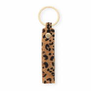 Portachiavi in pelle con stampa leopardo marrone delicato-nero-oro