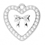 Ciondoli di metallo cuore con perline e fiocco argento-bianco