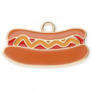 Ciondoli di metallo hot dog oro-marrone-rosso-marrone senape