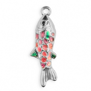 Ciondoli in acciaio inossidabile smalto pesce argento-viola-rosa-verde