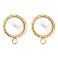 BY31® Componenti in acciaio inossidabile orecchini tondi con imitazione di perla e anellino oro-bianco