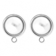 BY31® Componenti in acciaio inossidabile orecchini tondi con imitazione di perla e anellino argento-bianco