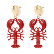 Orecchini alla moda in smalto conchiglia & aragosta con perno in acciaio inossidabile oro-rosso scuro