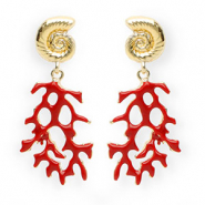 Orecchini alla moda in smalto conchiglia & corallo con perno in acciaio inossidabile oro-rosso scuro