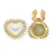 Copri bottoni a cuore con imitazione di perla e strass oro-bianco-cristallo