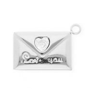 Ciondoli in acciaio inossidabile con strass busta "Love you" argento-cristallo