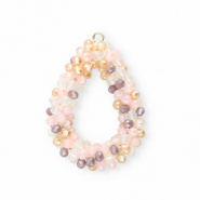 Ciondoli sfaccettati goccia multicolore beige-rosa