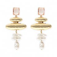 Orecchini con Cristalli con imitazione di perle rosa chiaro-oro-bianco