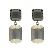 Orecchini con Cristalli quadrato-rettangolo grigio scuro-grigio rivestimento AB-oro