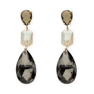 Orecchini con Cristalli goccia-rettangolo marrone-beige sabbia-antracite-oro