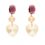 Orecchini con Cristalli ovale-disco-cuore prugna scuro-arancione ambra-oro