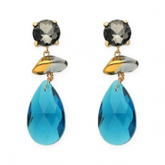 Orecchini con Cristalli tonda-organico-goccia grigio-oro-blu