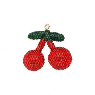 Ciondoli accattivanti ciliegie con strass rosso-verde scuro