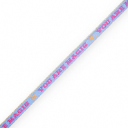 BY31® Nastro con testo "you are magic" blu denim-rosa magenta-giallo calda-oro