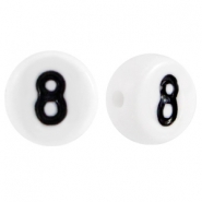 Perline alfabeto in acrilico con disegno numero 8 bianco
