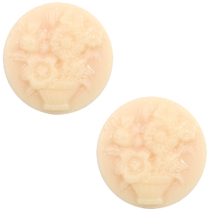 Cabochon base cammei 20 mm con disegno mazzo di fiori pesca chiaro - beige