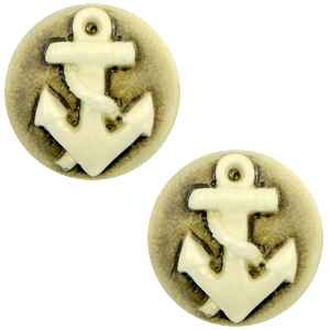 Cabochon base cammei 20 mm con disegno ancora nero - oro antico