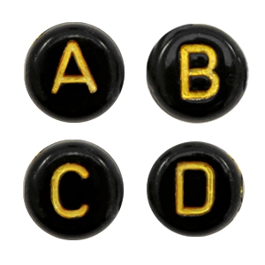 Perline alfabeto in acrilico misto nero - oro