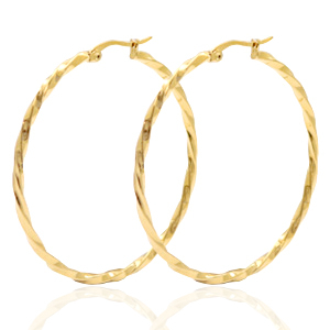 Orecchini in acciaio inossidabile 50 mm a cerchio attorcigliata oro